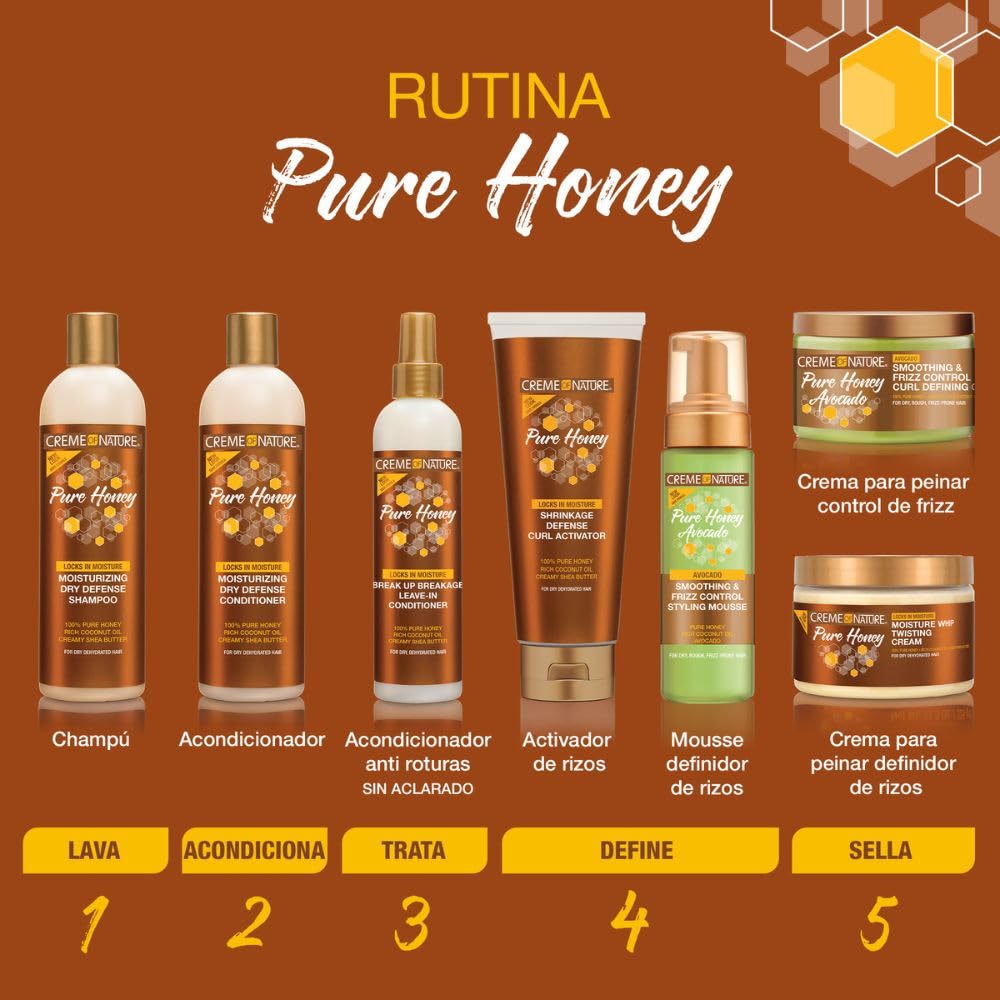 Creme of Nature - Pure Honey Activador de Rizos, con Miel Pura, Aceite de Coco y Manteca de Karité, Define, Alarga y Prolonga los Rizos, Sin Aclarado, para Pelo Rizado - 310 ml