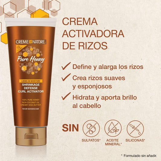 Creme of Nature - Pure Honey Activador de Rizos, con Miel Pura, Aceite de Coco y Manteca de Karité, Define, Alarga y Prolonga los Rizos, Sin Aclarado, para Pelo Rizado - 310 ml