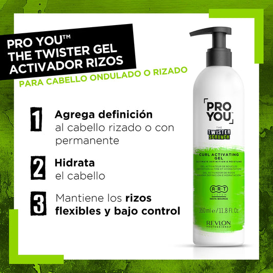 REVLON PROFESSIONAL ProYou The Twister Scrunch, Gel Activador de Rizos, Para Cabello Rizado u Ondulado, Rizos Definidos e Hidratados, Crema para Pelo Apta para Método Curly, 350 ml