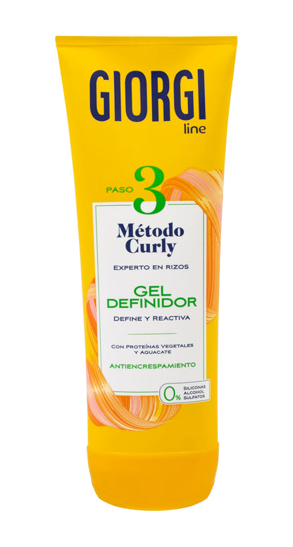 GIORGI Line - Gel Definidor, Método Curly, Rizos Espectaculares, 0% Alcohol, 0% Siliconas, 0% Sulfatos, Con Proteínas Vegetales y Aguacate - 250 ml